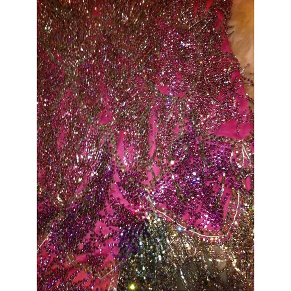 Glamorous Couture Swarovski Crystals Luxurious Fringes Mink Fur Wrap Dress Gown - Picture 8 of 15